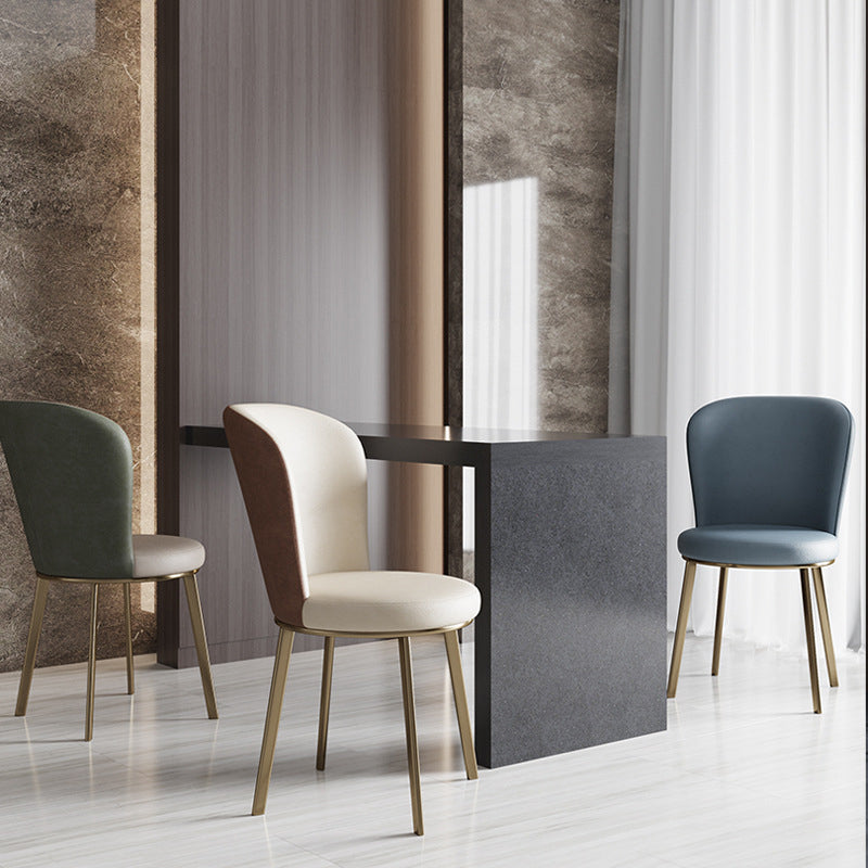Silla de comedor de cuero Glam, sillas de comedor de metal sin brazos para uso doméstico
