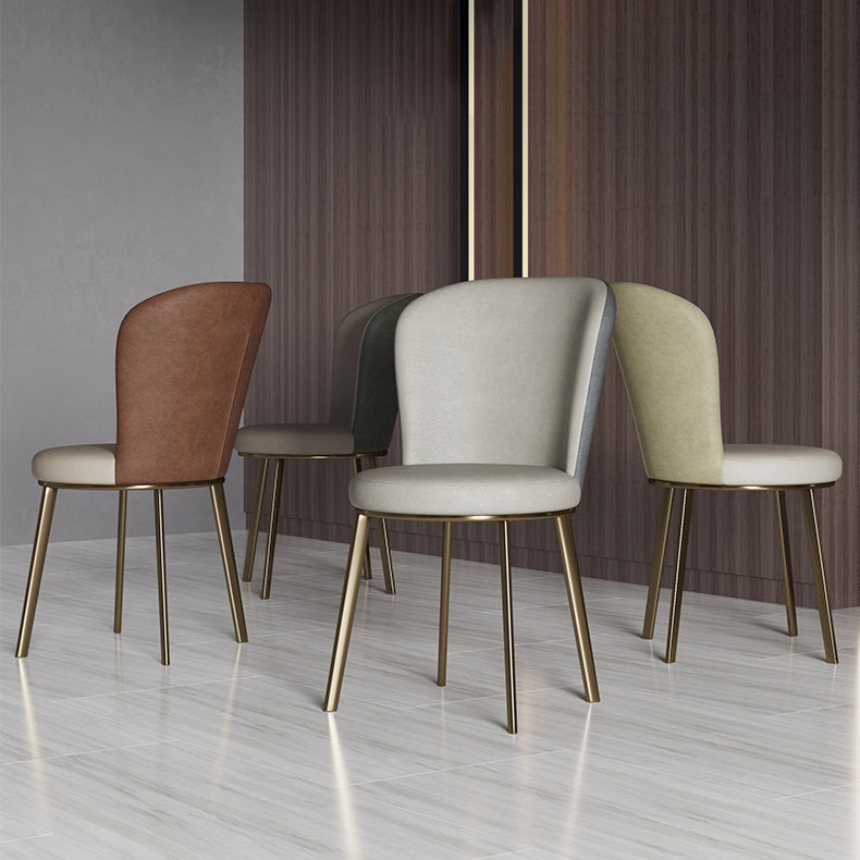 Silla de comedor de cuero Glam, sillas de comedor de metal sin brazos para uso doméstico