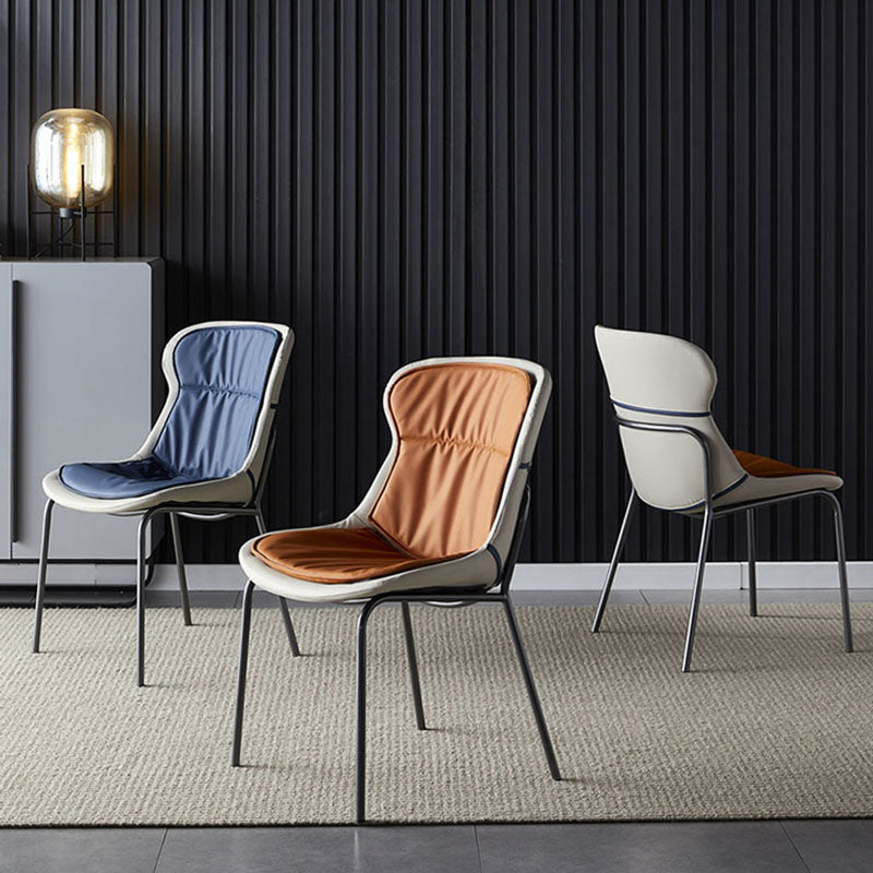 Sillas de comedor de cuero de estilo moderno, respaldo sólido sin brazos, silla lateral de comedor