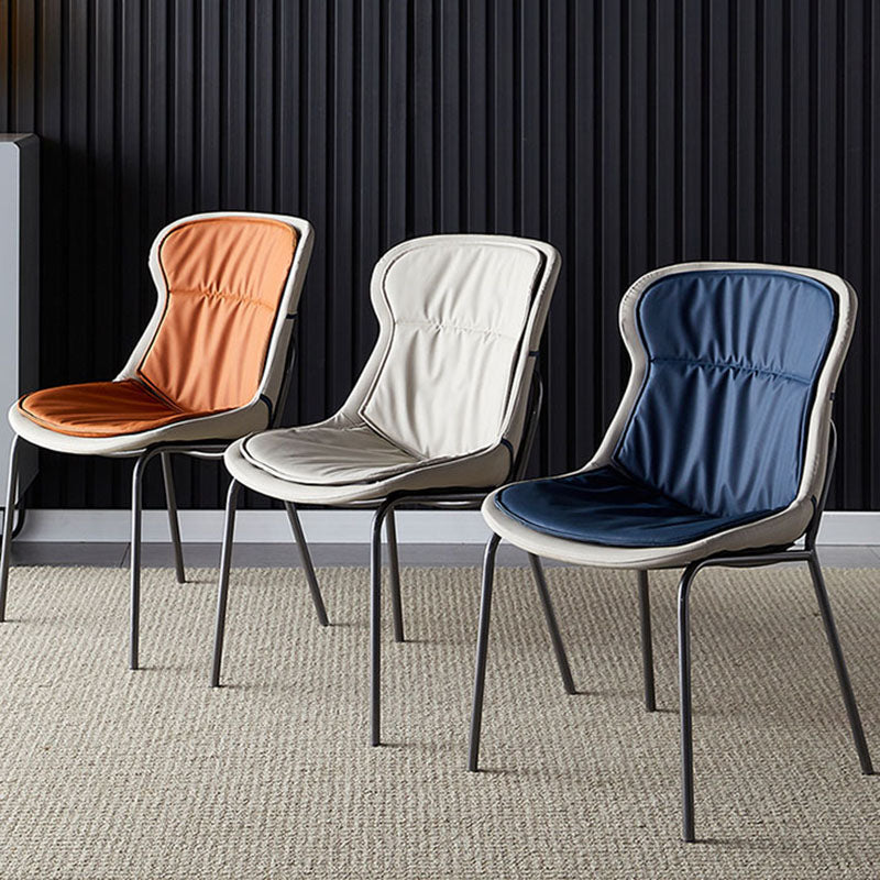 Sillas de comedor de cuero de estilo moderno, respaldo sólido sin brazos, silla lateral de comedor