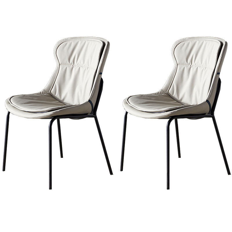 Sillas de comedor de cuero de estilo moderno, respaldo sólido sin brazos, silla lateral de comedor