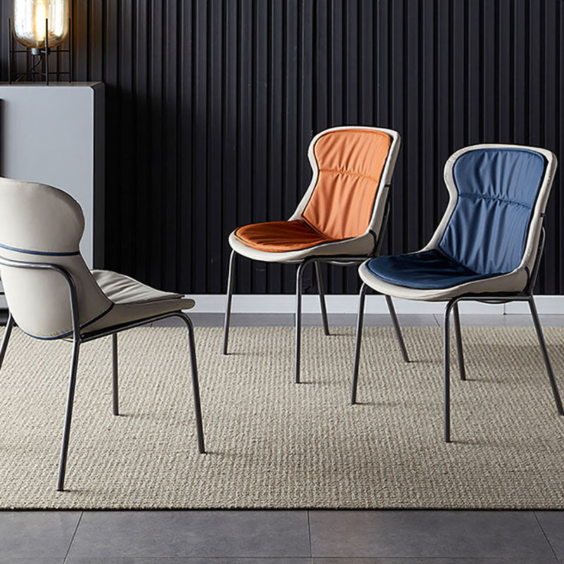 Sillas de comedor de cuero de estilo moderno, respaldo sólido sin brazos, silla lateral de comedor