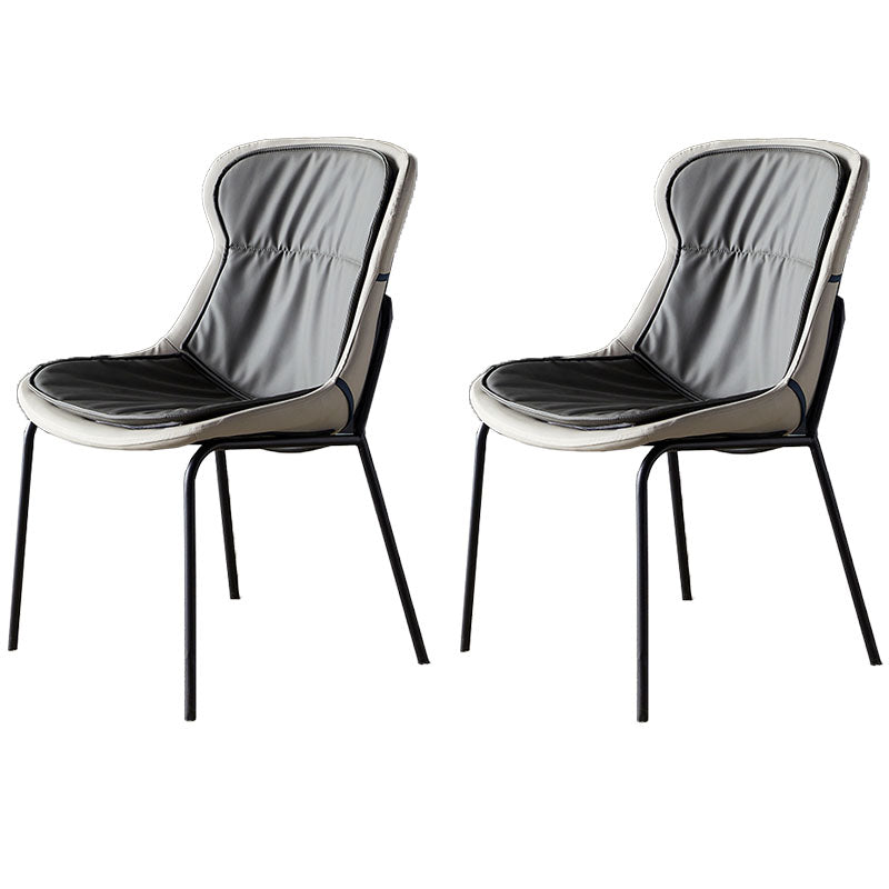 Sillas de comedor de cuero de estilo moderno, respaldo sólido sin brazos, silla lateral de comedor