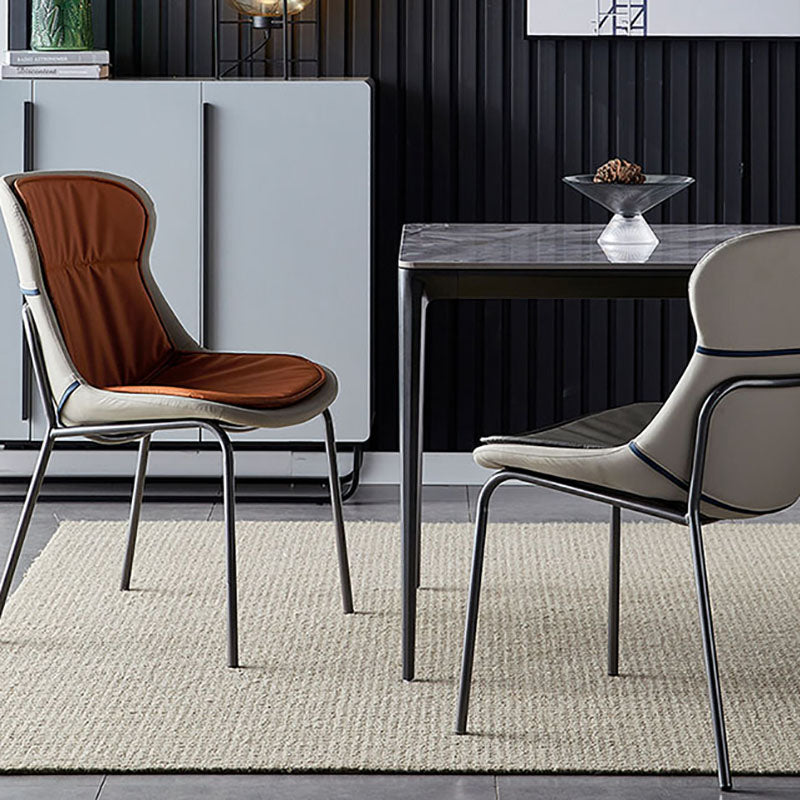 Sillas de comedor de cuero de estilo moderno, respaldo sólido sin brazos, silla lateral de comedor