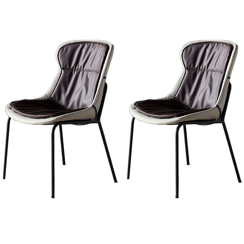 Sillas de comedor de cuero de estilo moderno, respaldo sólido sin brazos, silla lateral de comedor