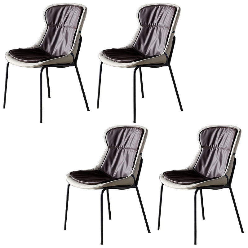 Sillas de comedor de cuero de estilo moderno, respaldo sólido sin brazos, silla lateral de comedor