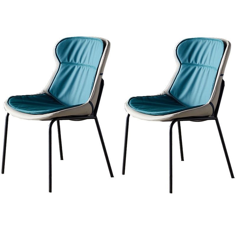 Sillas de comedor de cuero de estilo moderno, respaldo sólido sin brazos, silla lateral de comedor