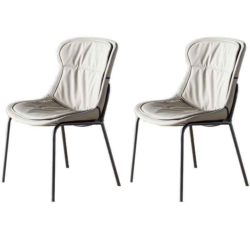 Sillas de comedor de cuero de estilo moderno, respaldo sólido sin brazos, silla lateral de comedor
