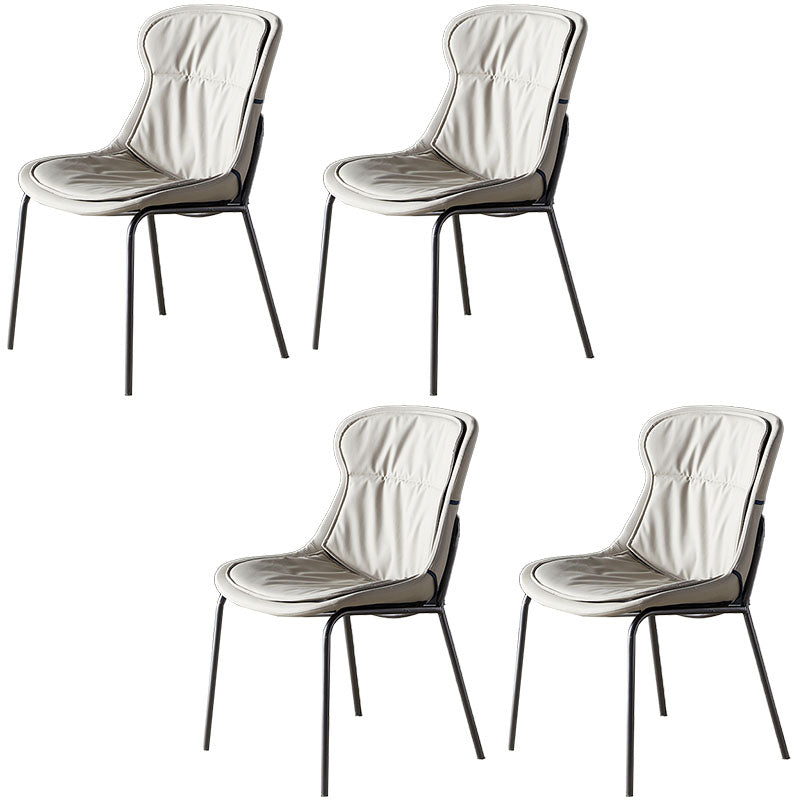 Sillas de comedor de cuero de estilo moderno, respaldo sólido sin brazos, silla lateral de comedor