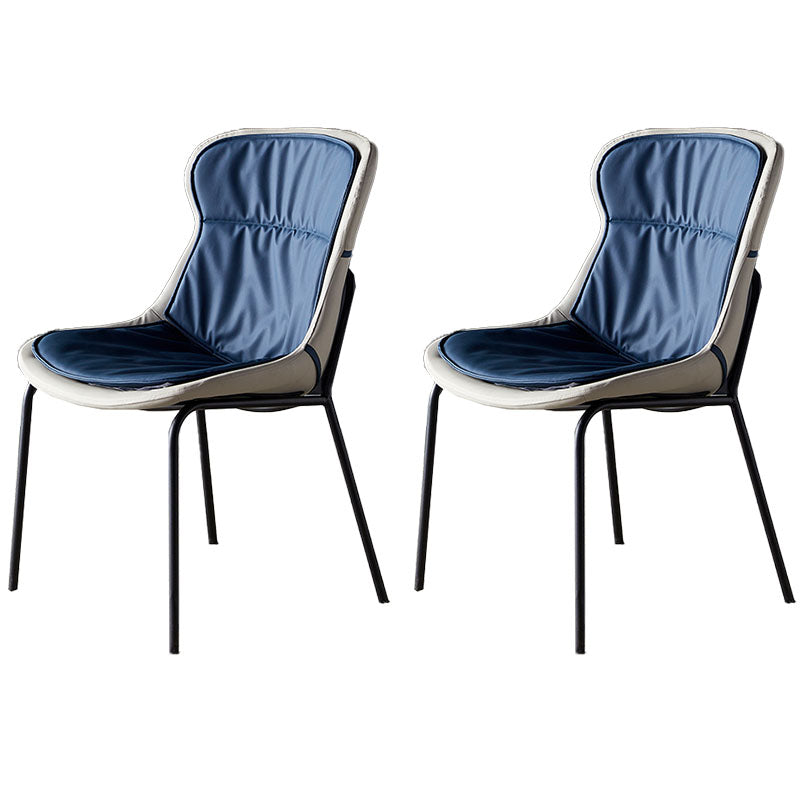 Sillas de comedor de cuero de estilo moderno, respaldo sólido sin brazos, silla lateral de comedor