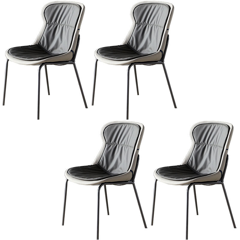 Sillas de comedor de cuero de estilo moderno, respaldo sólido sin brazos, silla lateral de comedor