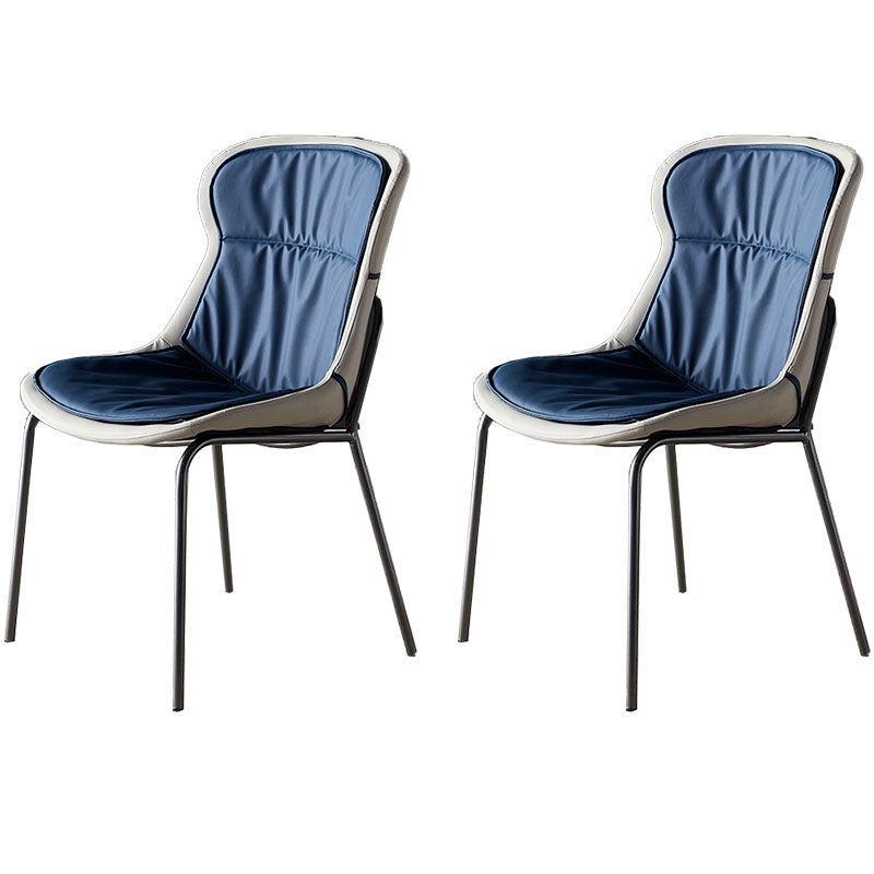 Sillas de comedor de cuero de estilo moderno, respaldo sólido sin brazos, silla lateral de comedor