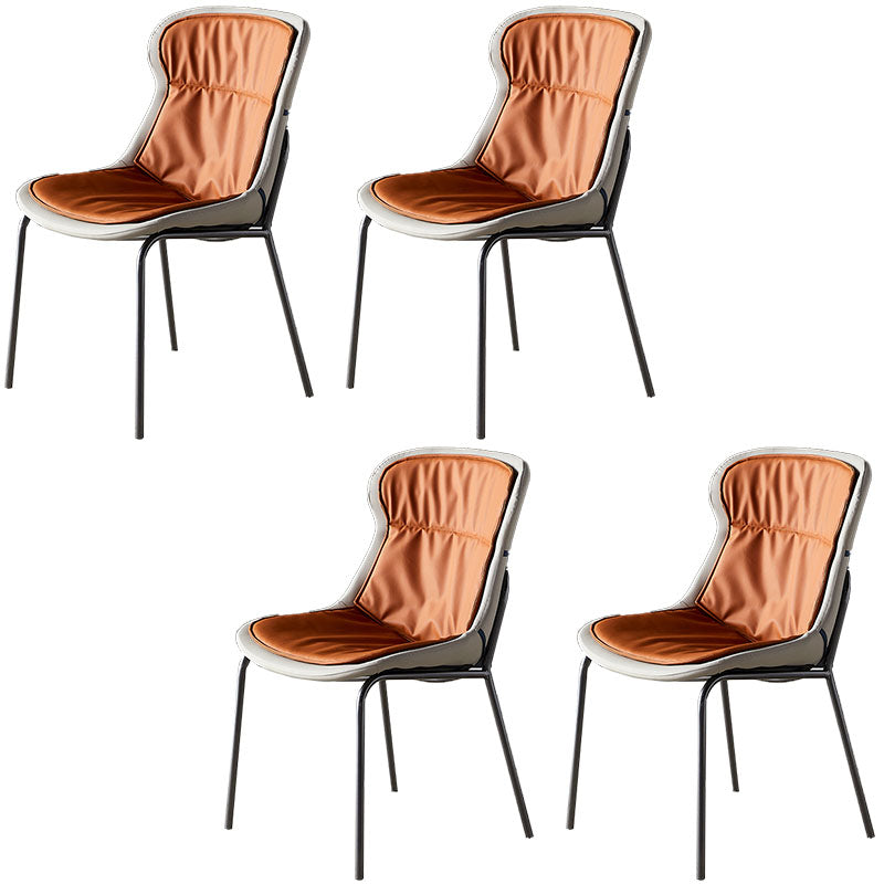 Sillas de comedor de cuero de estilo moderno, respaldo sólido sin brazos, silla lateral de comedor