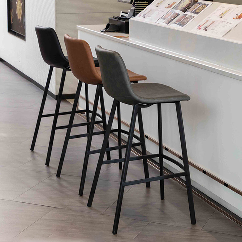 Modern Style Bar-stool Bucket Leather Seat Barstool with Footrest and Iron Legs
