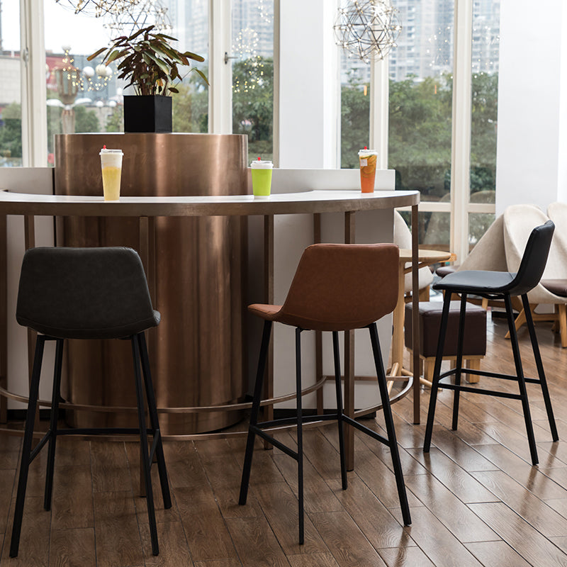 Modern Style Bar-stool Bucket Leather Seat Barstool with Footrest and Iron Legs