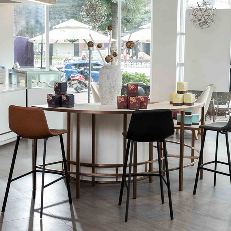 Modern Style Bar-stool Bucket Leather Seat Barstool with Footrest and Iron Legs
