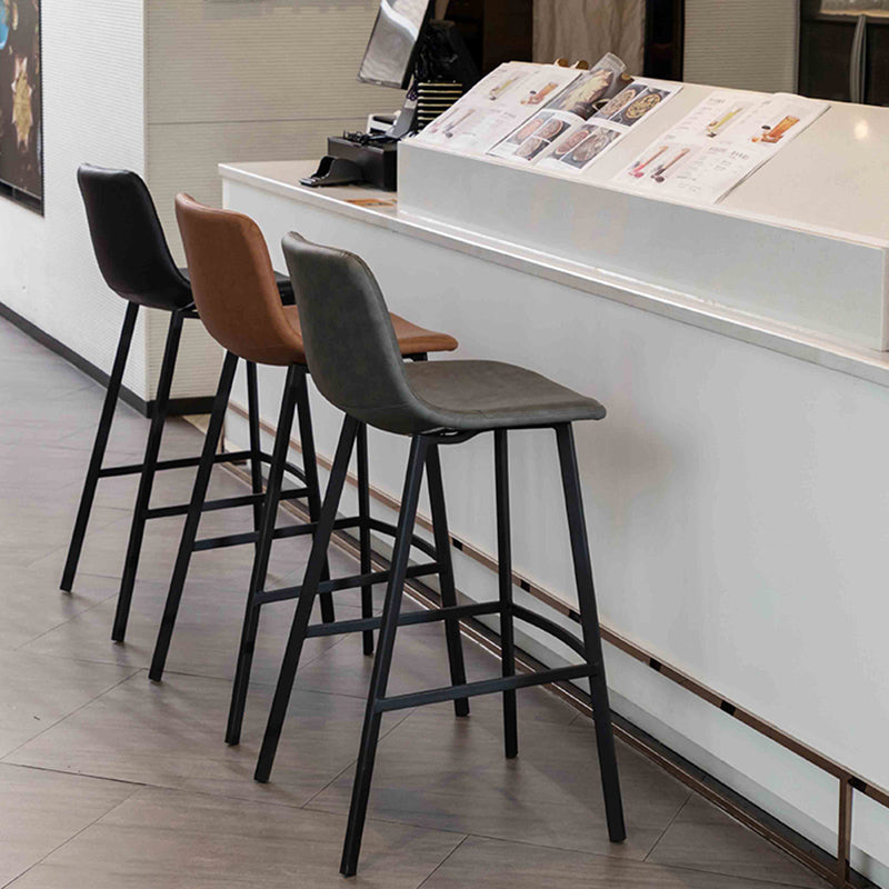 Modern Style Bar-stool Bucket Leather Seat Barstool with Footrest and Iron Legs
