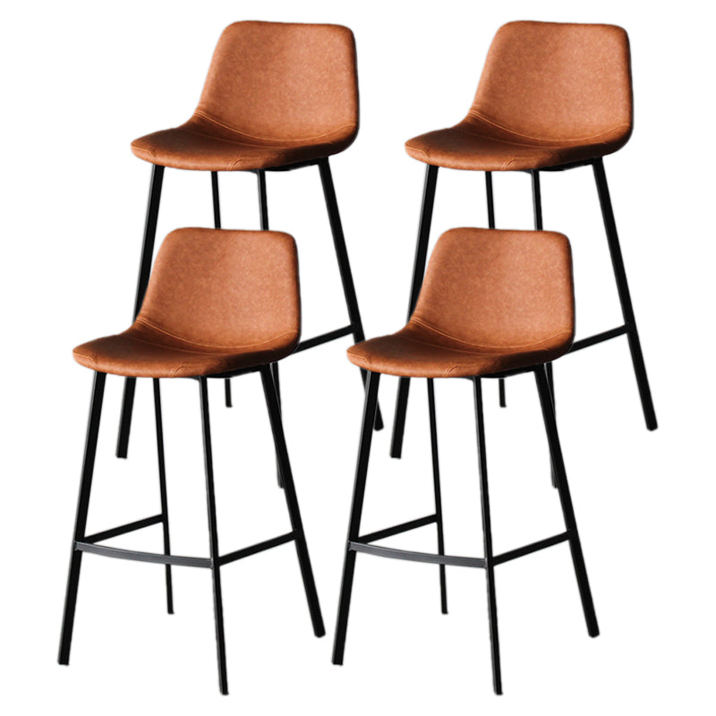 Modern Style Bar-stool Bucket Leather Seat Barstool with Footrest and Iron Legs