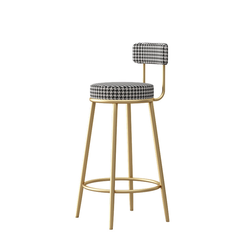 Glam Style Bar-stool Round Seat with Low Back Iron Legs for Kitchen Bar