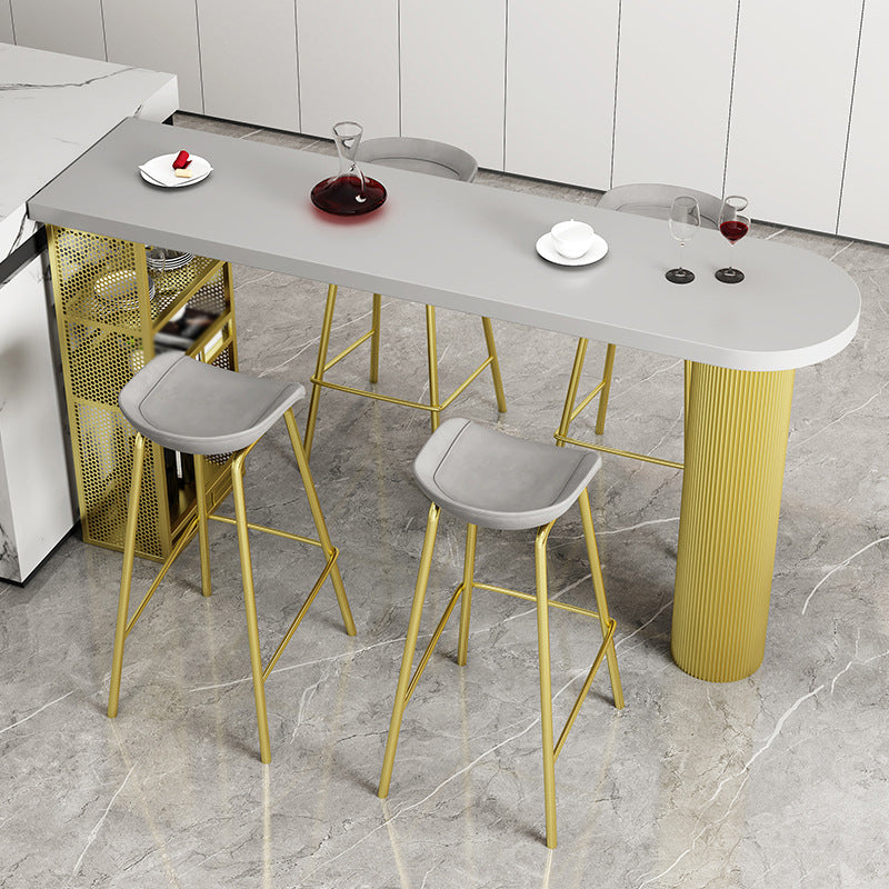 Industrial Wood Indoor Pub Bar Table Iron Double Pedestal Bar Dining Table with 3-Shelf