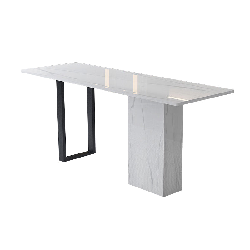 White Stone Rectangle Bar Wine Table Double Pedestal Living Room Bar Dining Table