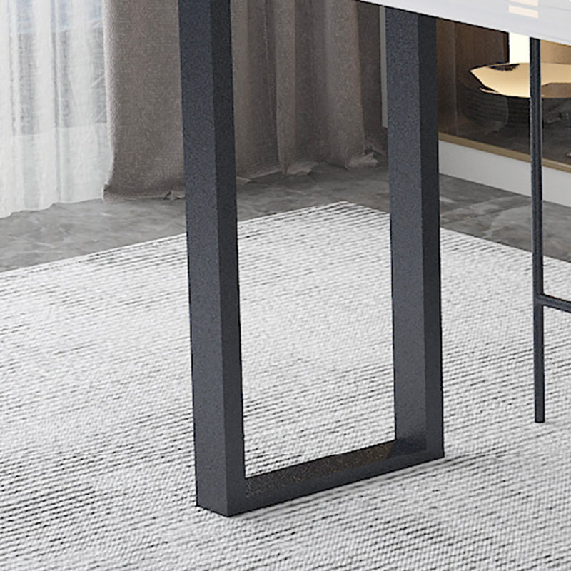 White Stone Rectangle Bar Wine Table Double Pedestal Living Room Bar Dining Table