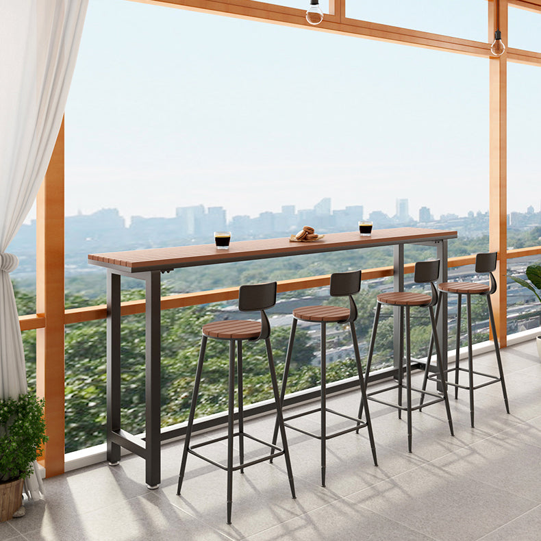 Brown Modern Style Bar Table in Metal and Wood Outdoor Bar Table