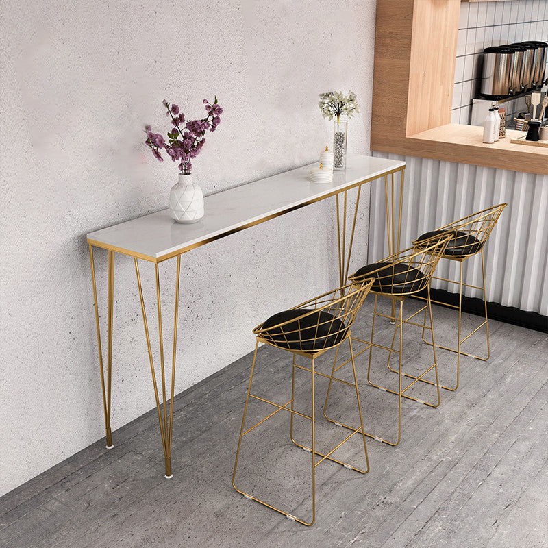White Glam Style Table in Faux Marble and Metal Milk Tea Shop Bar Table