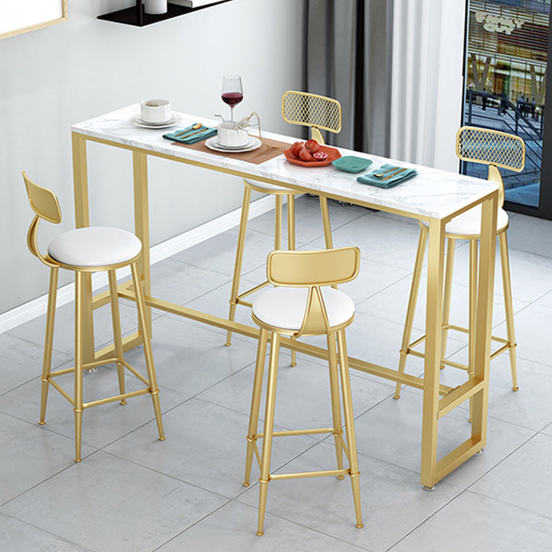 White Glam Style Bar Table in Iron Top and Faux Marble Bar Table, Only Table