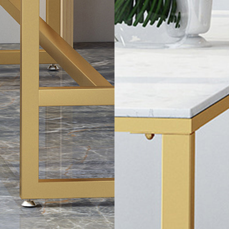 White Glam Style Bar Table in Iron Top and Faux Marble Bar Table, Only Table