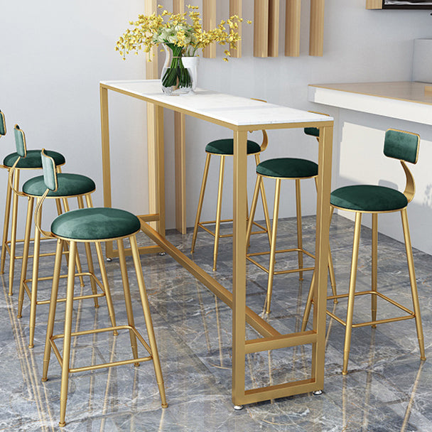 White Glam Style Bar Table in Iron Top and Faux Marble Bar Table, Only Table