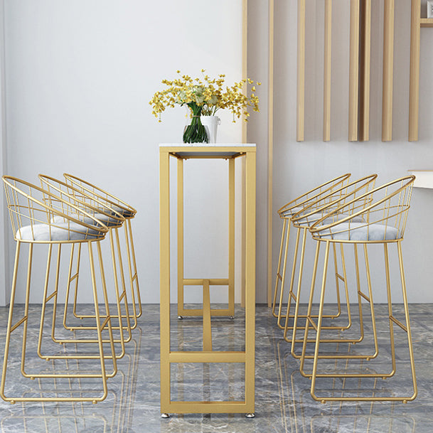 White Glam Style Bar Table in Iron Top and Faux Marble Bar Table, Only Table