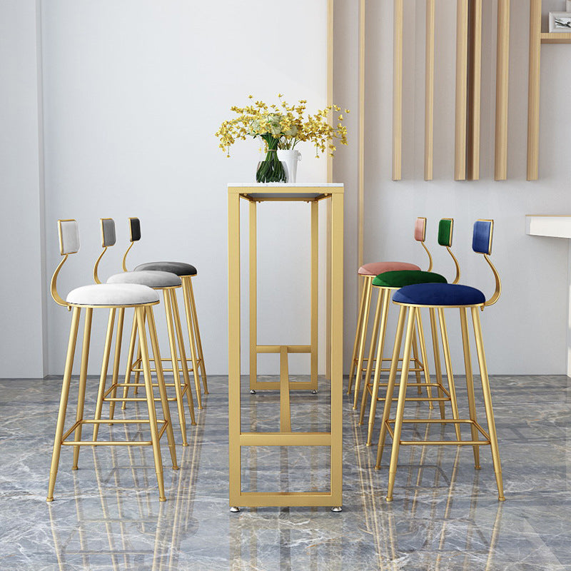 White Glam Style Bar Table in Iron Top and Faux Marble Bar Table, Only Table