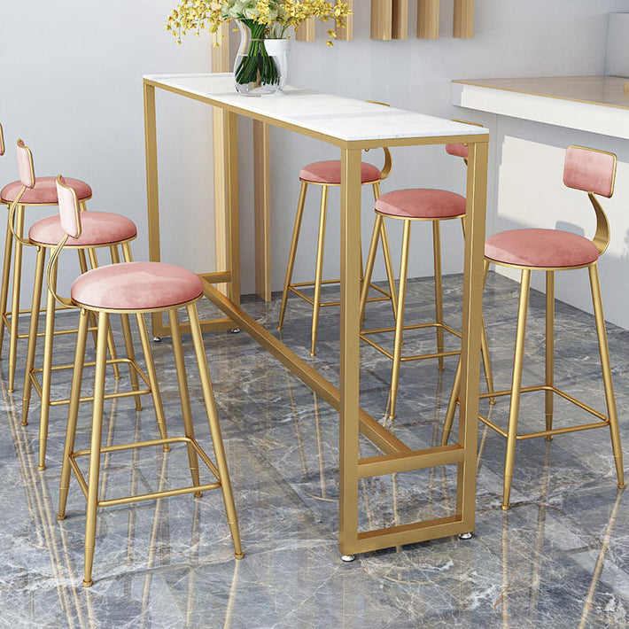 White Glam Style Bar Table in Iron Top and Faux Marble Bar Table, Only Table