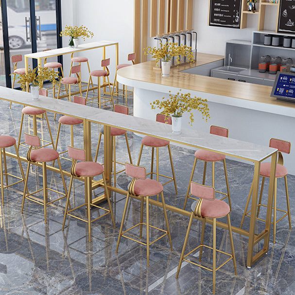 White Glam Style Bar Table in Iron Top and Faux Marble Bar Table, Only Table