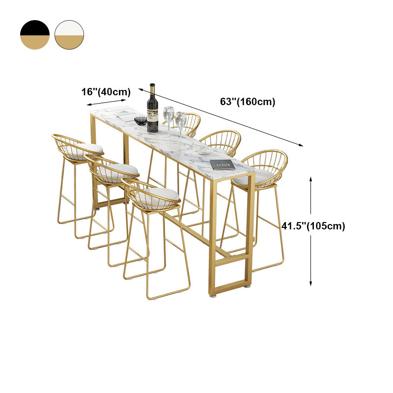 White Glam Style Bar Table in Iron Top and Faux Marble Bar Table, Only Table