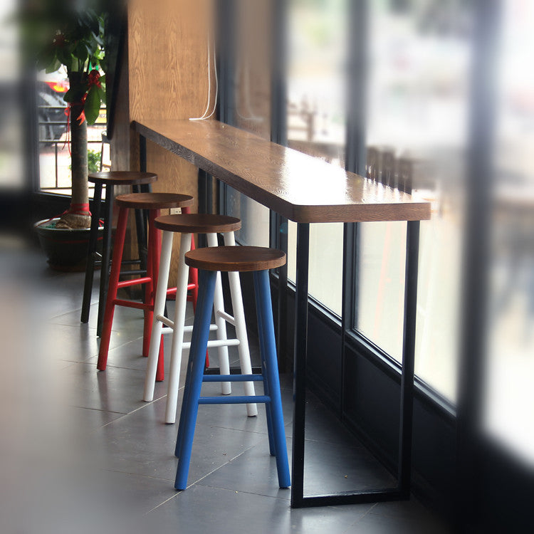 Light Brown Modern Style Bar Table Solid Wood Bar Table with Metal Base