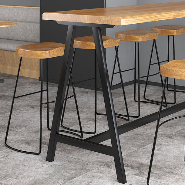 Light Brown Modern Style Bar Table in Solid Wood and Iron Cafe Bar Table, Only Table