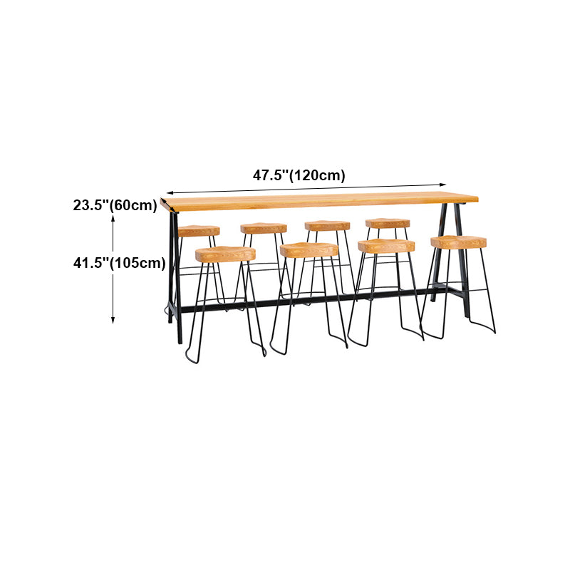 Light Brown Modern Style Bar Table in Solid Wood and Iron Cafe Bar Table, Only Table