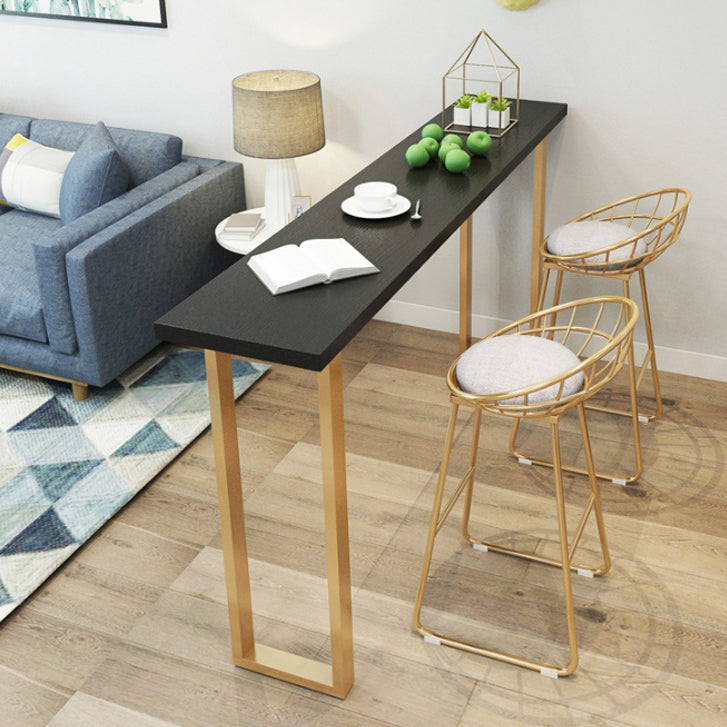Black Glam Style Bar Table Rectangular Metal Bar Table with Gold Base