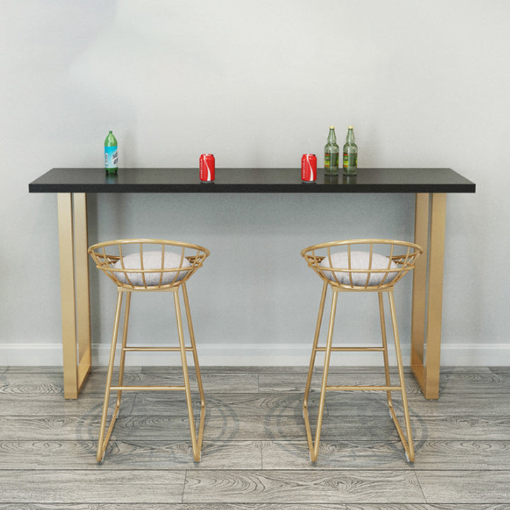 Black Glam Style Bar Table Rectangular Metal Bar Table with Gold Base