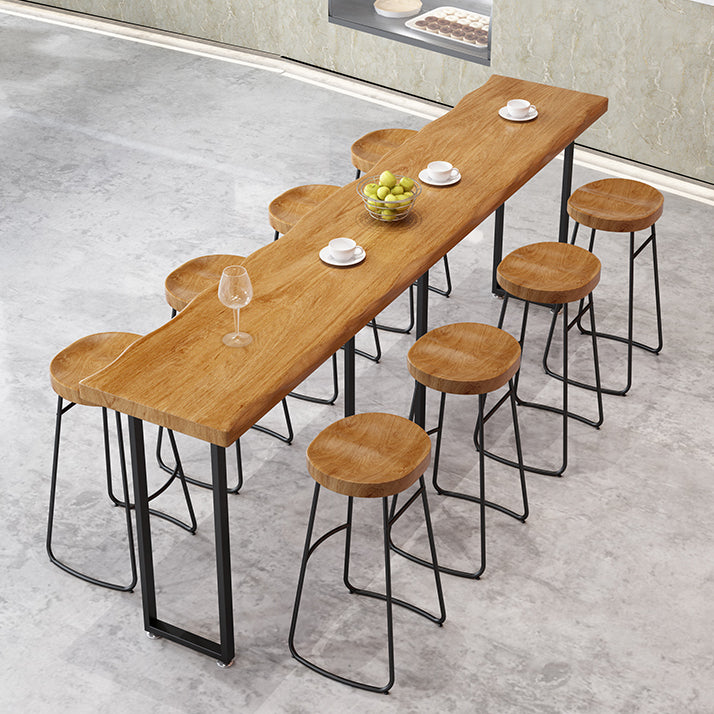 Modern Brown Wood Pub Table Rectangle Table Top Black Sled Table 42'' H
