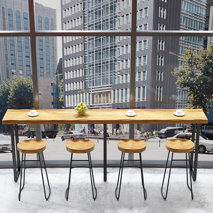 Modern Brown Wood Pub Table Rectangle Table Top Black Sled Table 42'' H