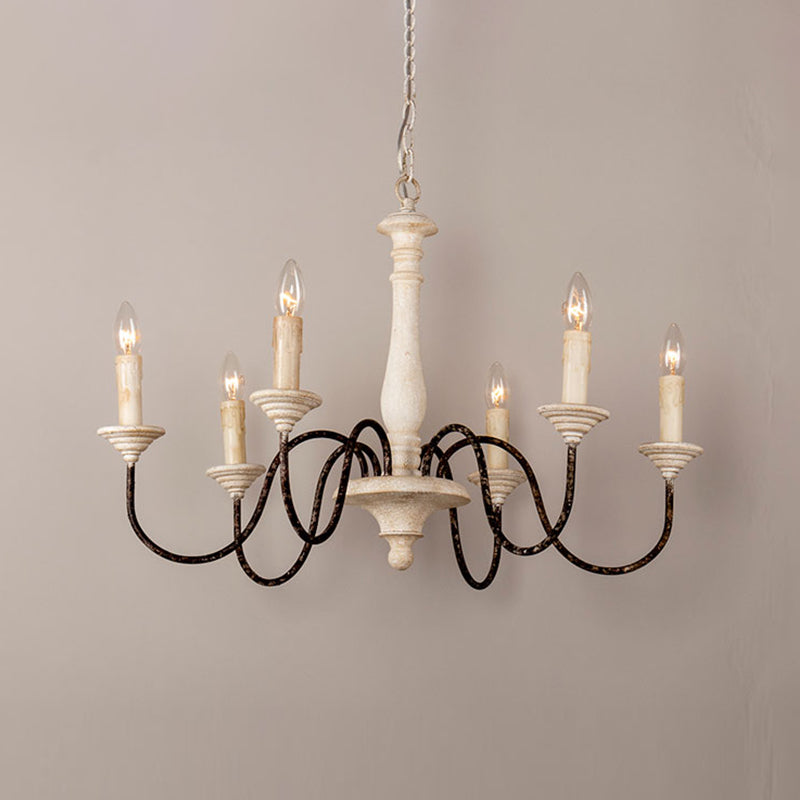 Wooden Candle Pendant Light Rustic Chandelier Lighting for Living Room