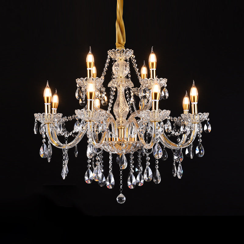 Candlestick Chandelier Light Fixture Victorian Crystal Hanging Chandelier for Living Room