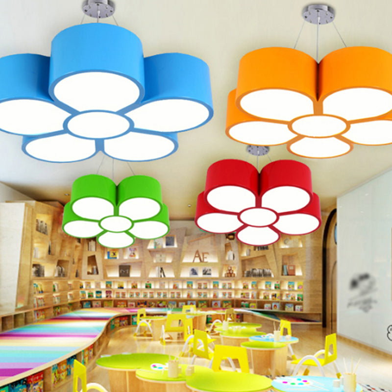 Flower LED Hanging Light Fixture Cartoon Metal Classroom Ceiling Pendant Lamp