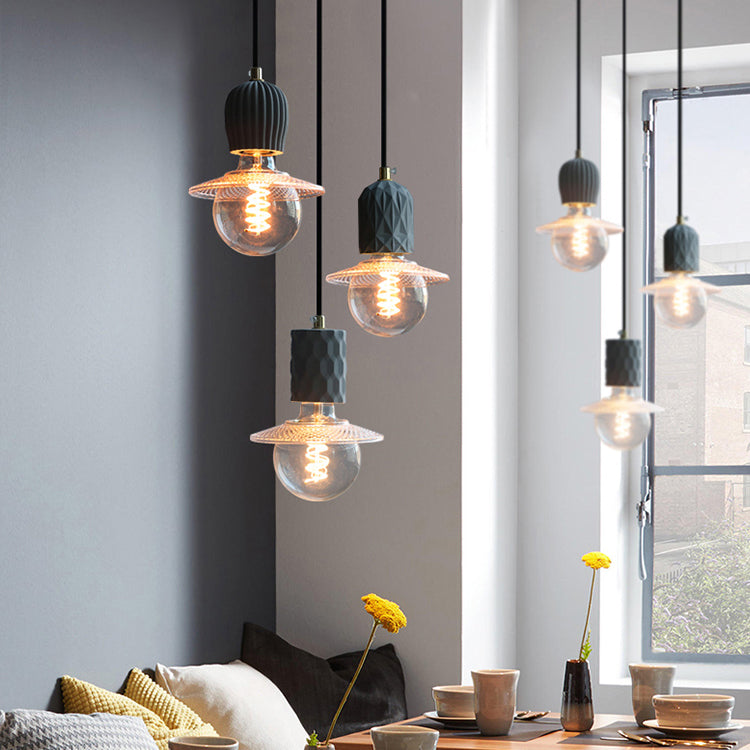 Mini-luminaire pendentif créatif nordique ciment monomoteur de bulbe bleu lumière suspendue pour le café
