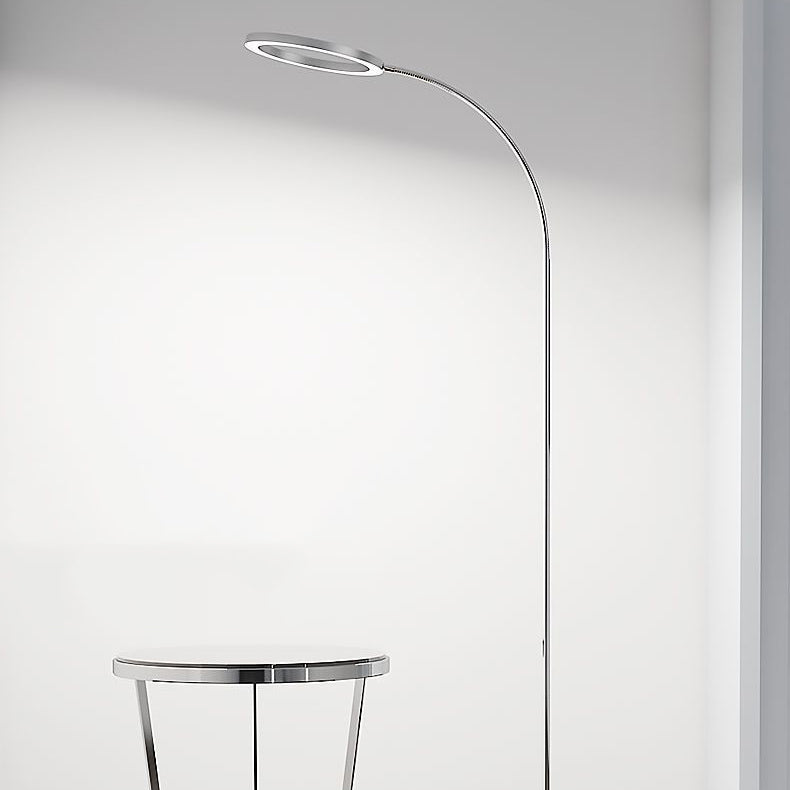Aluminum O-shaped LED Floor Light Simple Silver Gooseneck Standing Light