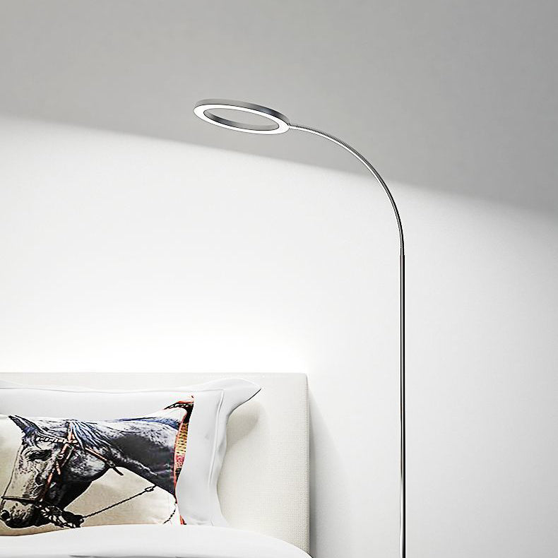 Aluminum O-shaped LED Floor Light Simple Silver Gooseneck Standing Light