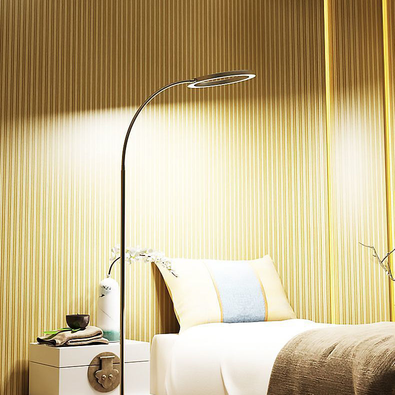 Aluminum O-shaped LED Floor Light Simple Silver Gooseneck Standing Light